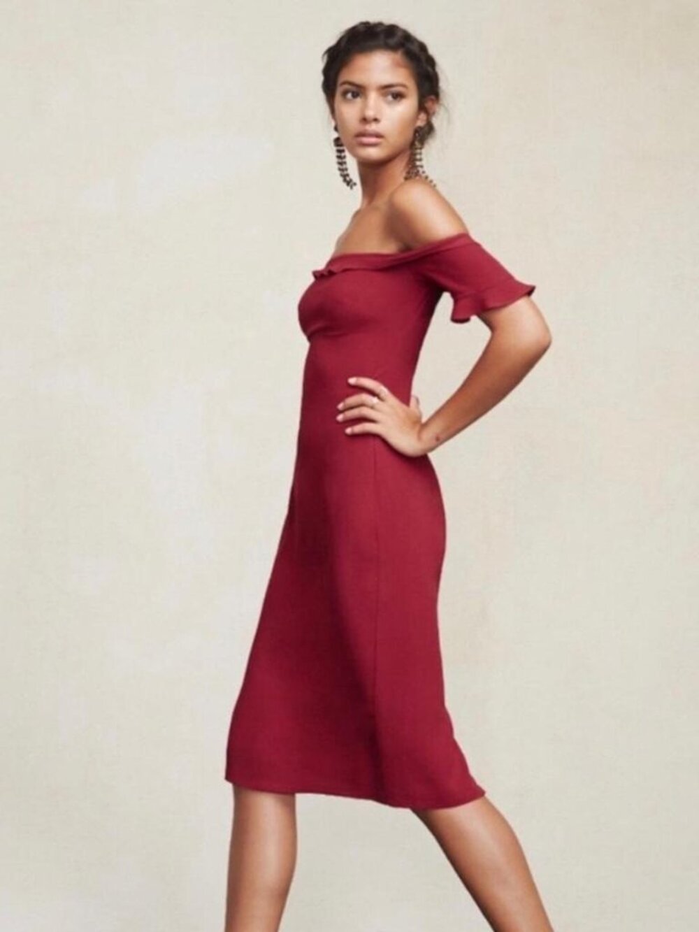 Reformation Antonia off shoulder red dress